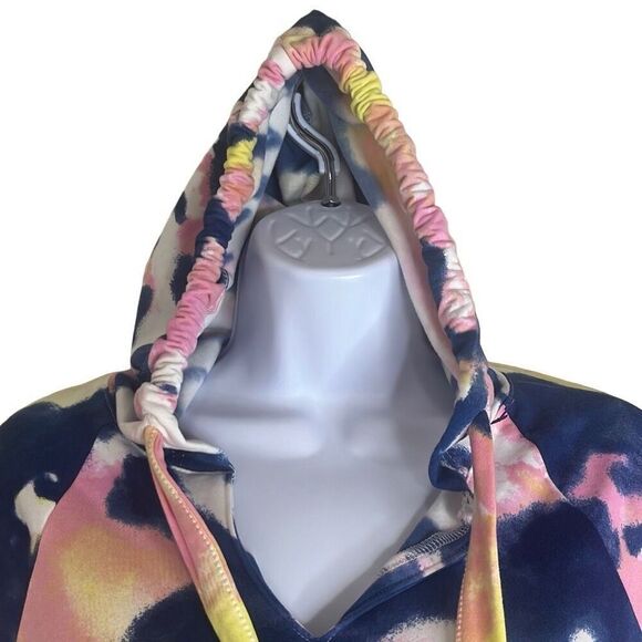 Bobbie Brooks Medium Blue Pink Tie Dye Hoodie Mini Dress NWOT Beach Cover Up - Picture 3 of 9